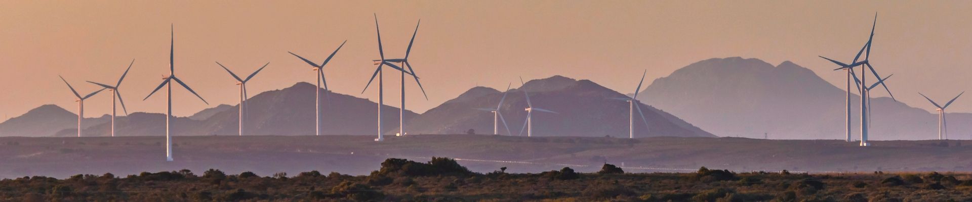 Wind turbines with a beautiful sunset in the Western Cape