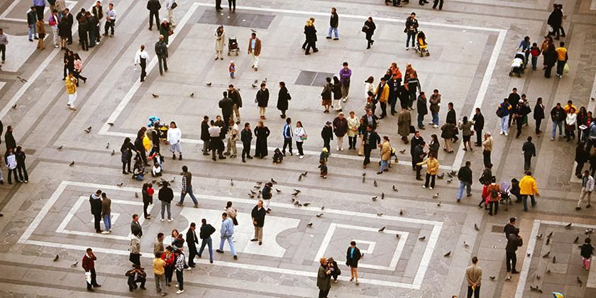 people gatheting on the square