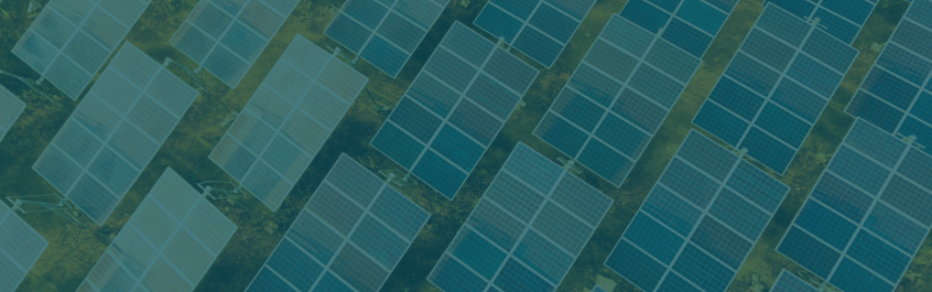 Beautiful sunset over Solar Farm with sunset on the background
