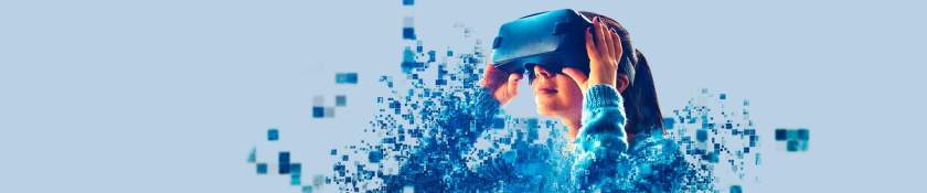 The woman with glasses of virtual reality. Future technology concept. VR glasses