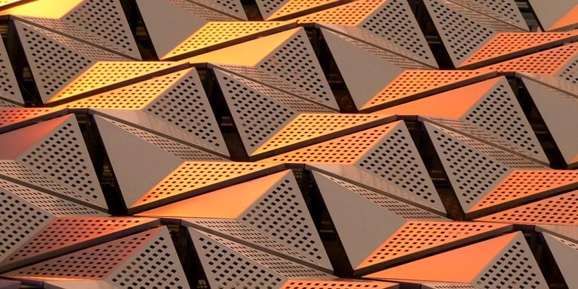 Metallic geometric panels in copper pattern 840x420