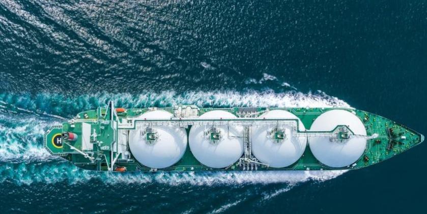 Aerial top view LNG Tanker ship 840 x 420