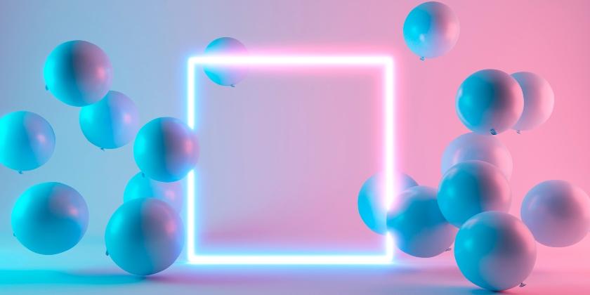 Balloons with neon lights with a pastel background