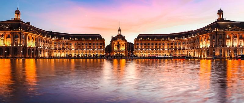 Place De La Bourse and colourful sky in Bordeaux, France