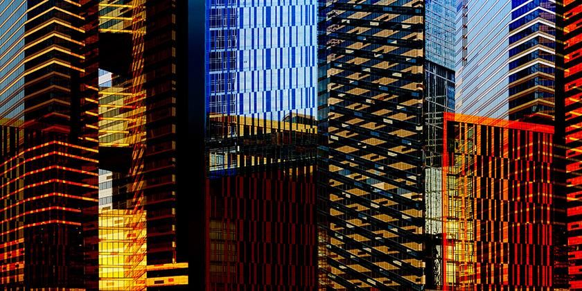 close up of modern city skyscrapers