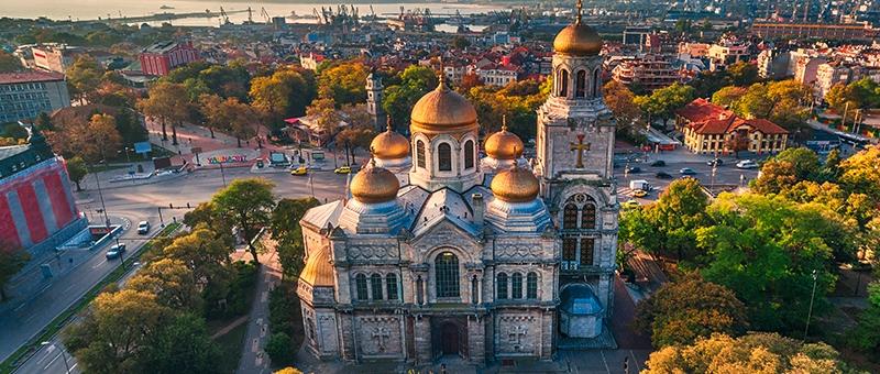 Aerial view of The Cathedral of the Assumption in Varna