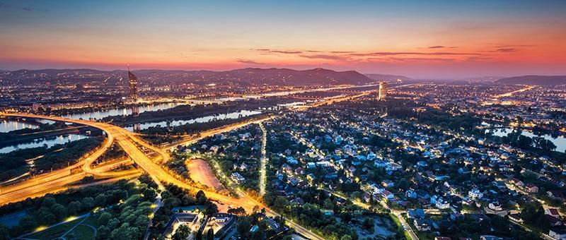 Vienna skyline by night, Austria