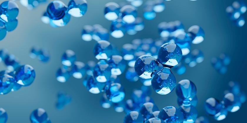 Abstract water molecules on a blue background