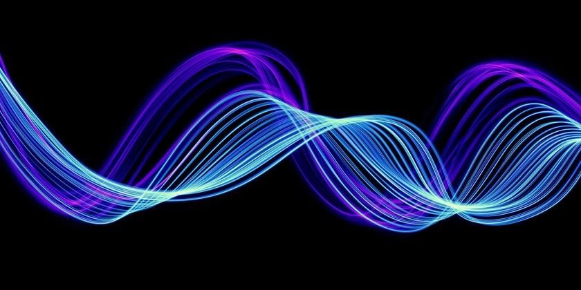 Blue and purple wavy line on black background 840x420
