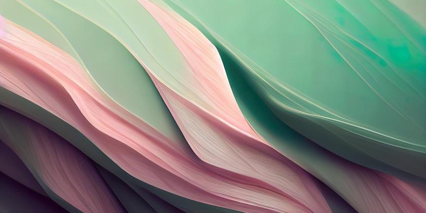Green and pink pastel abstract flowing shapes 840x420