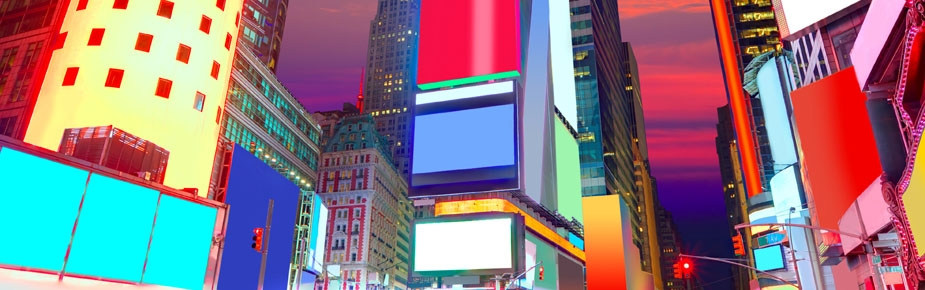 Neon billboards in Times Square New York