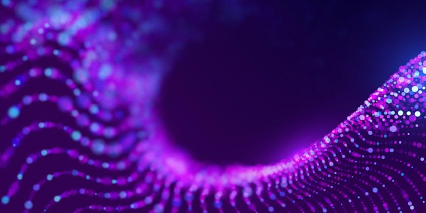 Data flow wave in abstract style on purple background 840x420