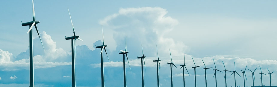 Row of wind turbines