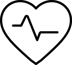 Pictogram of a loveheart with ECG line inside