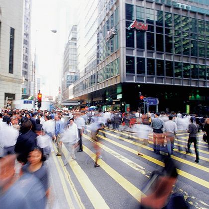 blurred image of hong kong central business district