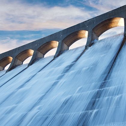 water overflowing into a spilway