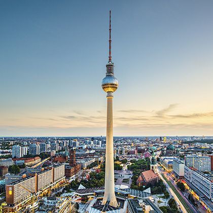 berlin cityscape at sunset