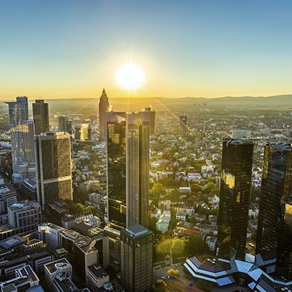 aerial view of frankfurt at sunset