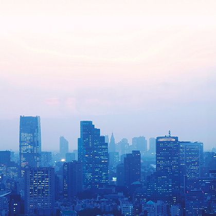 skyline of minato ward at dusk in tokyo, japan