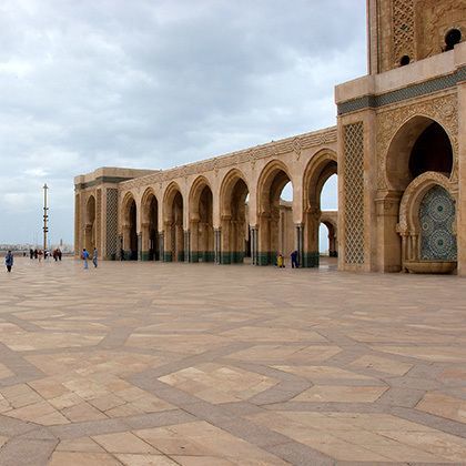 a square in front of the hassan 2 mosque in casablanca, morocco