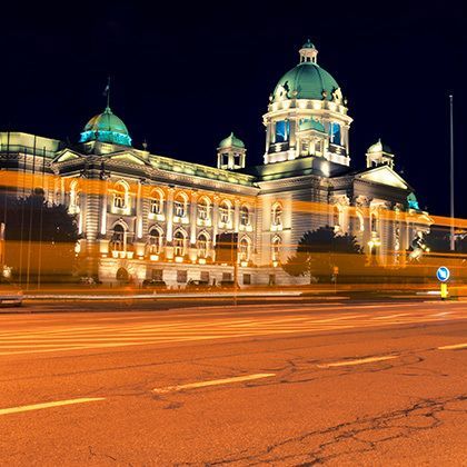 serbian parliament in belgrade at night