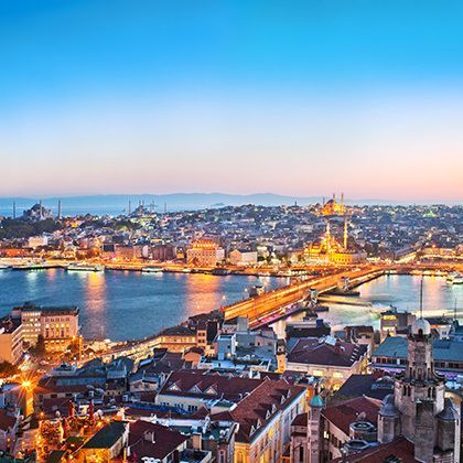 panoramic view over istanbul city after sunset