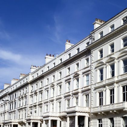 Row of white victorian houses