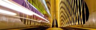 Yellow bridge with light flares