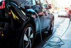 charging modern electric car  on the street