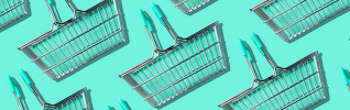 shopping baskets on green background