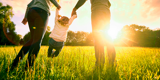 parents and child on a meadow