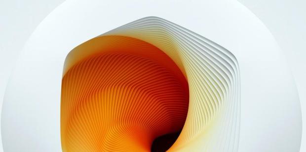 3D render_ White matte plastic ball with spiral twisted illusion 840 x 420