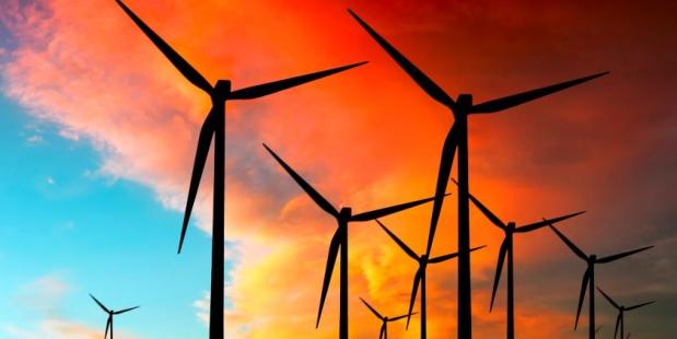 Wind farm silhouette 840 x 420
