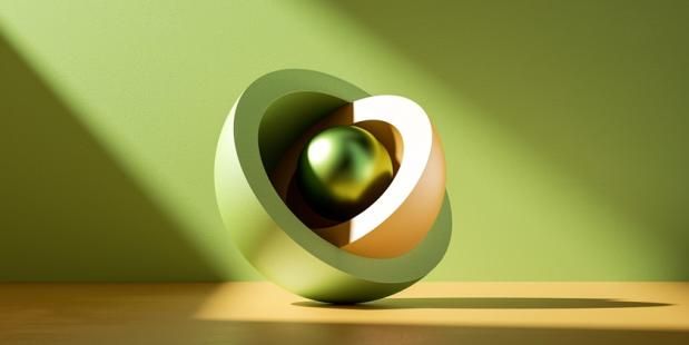 3D sphere orb on green background 840x420