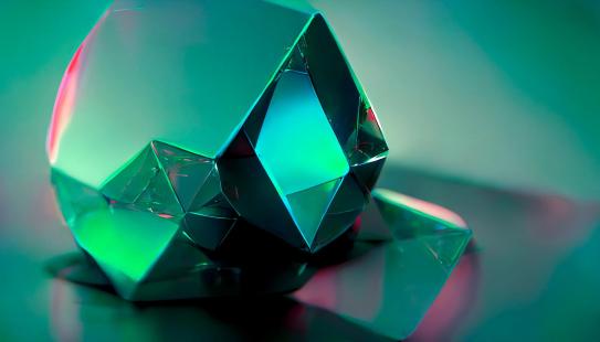 3d background with surreal glass diamond triangle pyramids objects