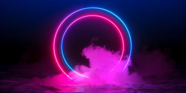 3d render of pink round portal