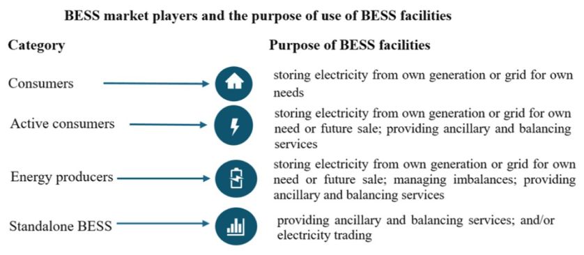 BESS market players and the purpose of use of BESS facilities