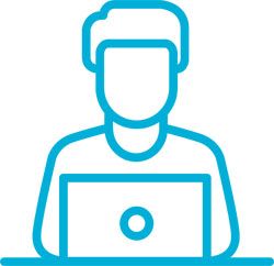 Pictogram - turquoise person operating a PC