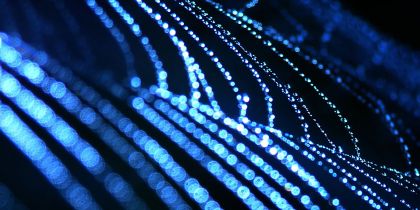 close up of a spiders web in blue light